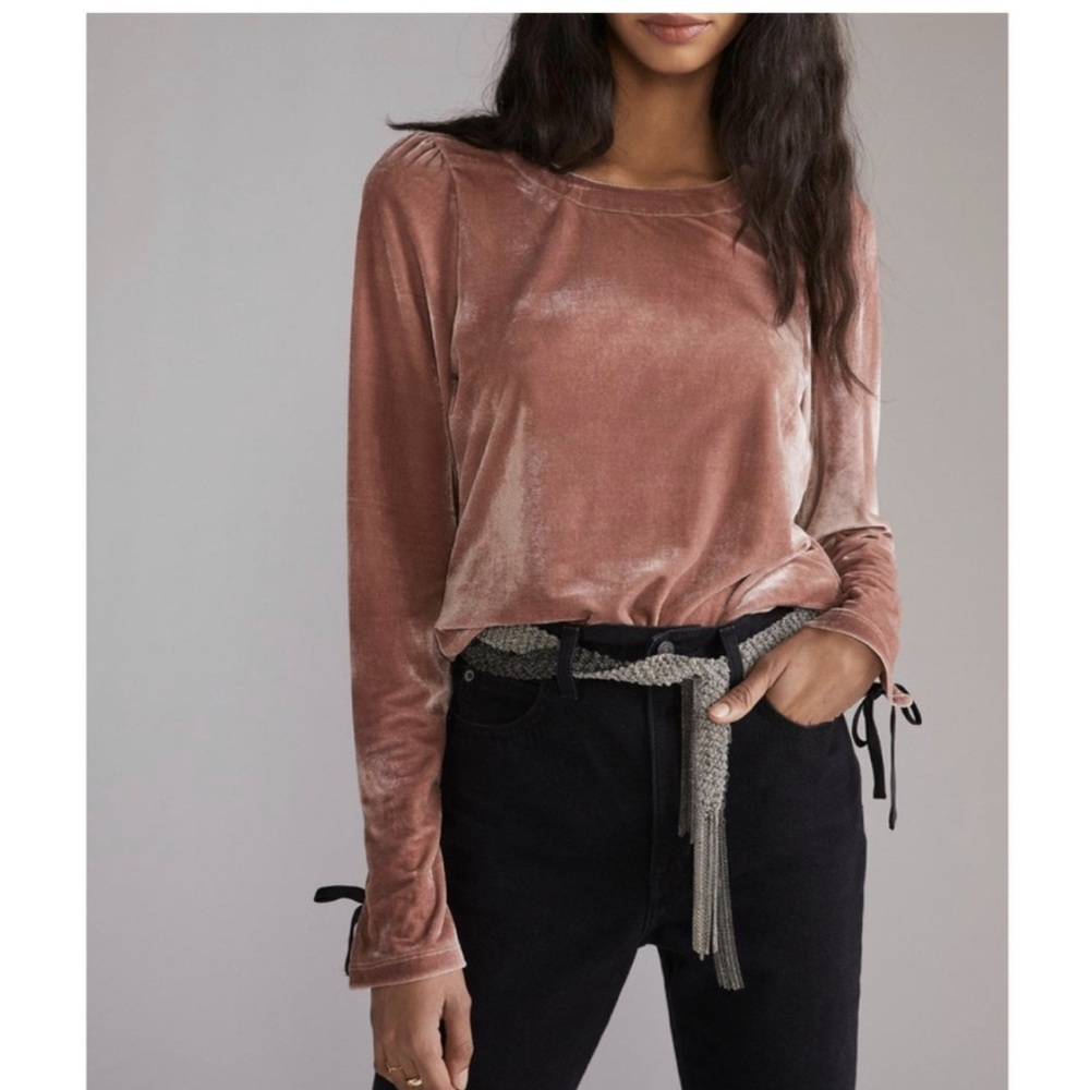 ANTHROPOLOGIE Open Laced Back Velvet Top XS - Picture 2 of 7